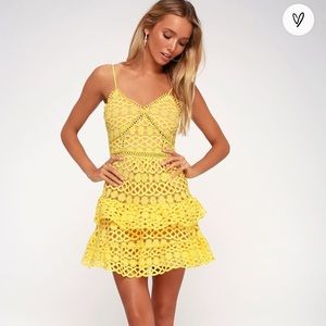 Yellow crochet mini dress